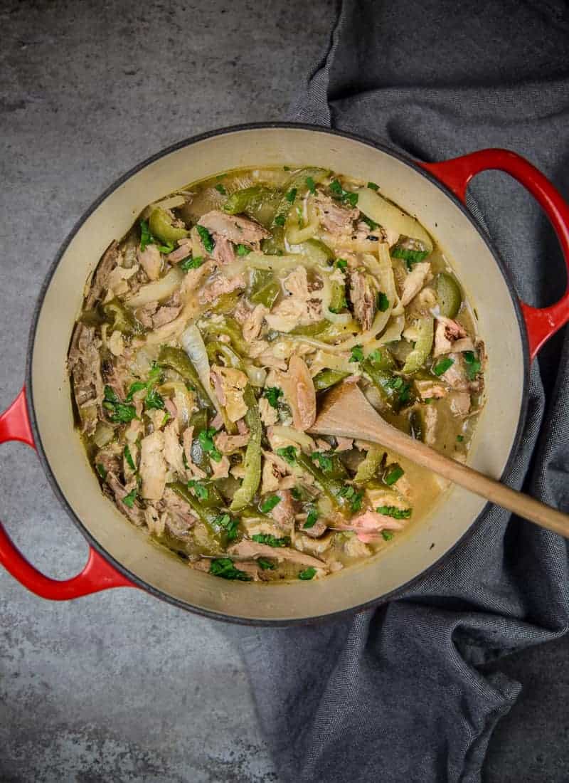 Green Chili Turkey in a large pot