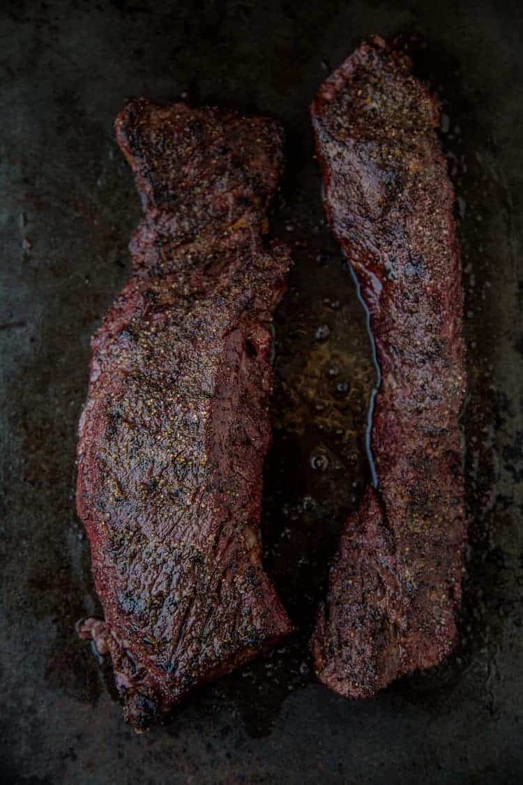 Hanger Steaks resting after grilling.
