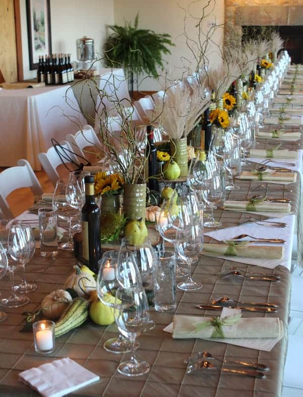 A table setting set up for Thanksgiving dinner