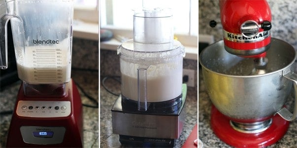 A series of appliances for smoked butter with the blender, food processor, and stand mixer. The best tool for all three is the stand mixer.