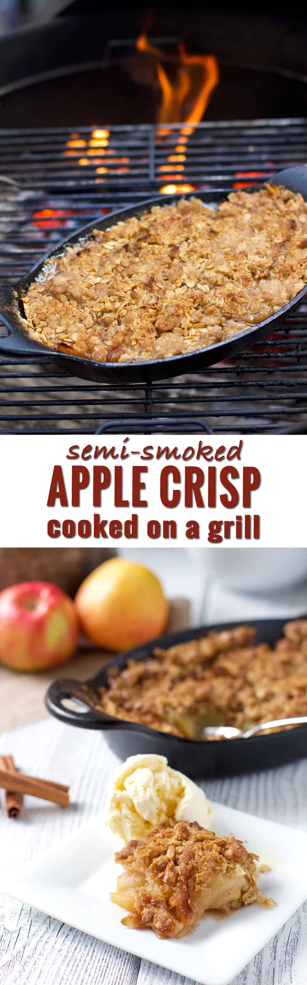 How to make an apple crisp on the grill (for four people). Did you know you can also add smoky flavor without needing a smoker? This is the perfect fall dessert for grill lovers. The entire family will love it! 