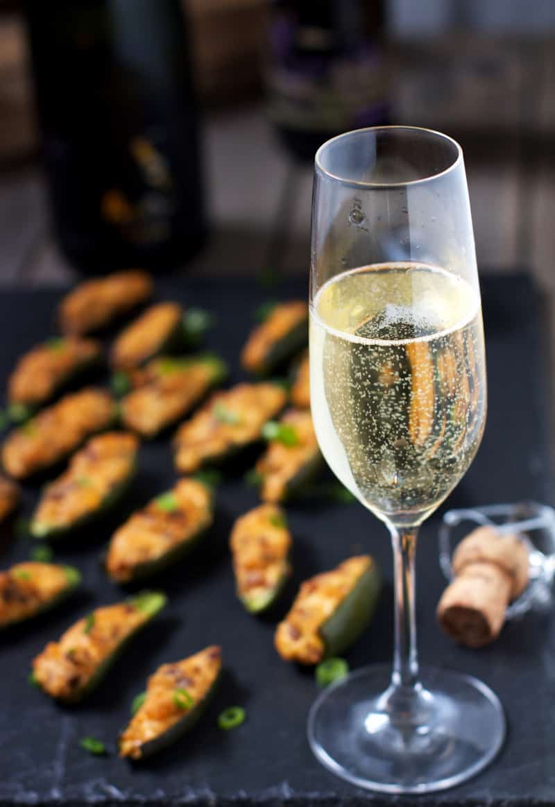 A glass of sparkling wine to pair with Super Bowl appetizers