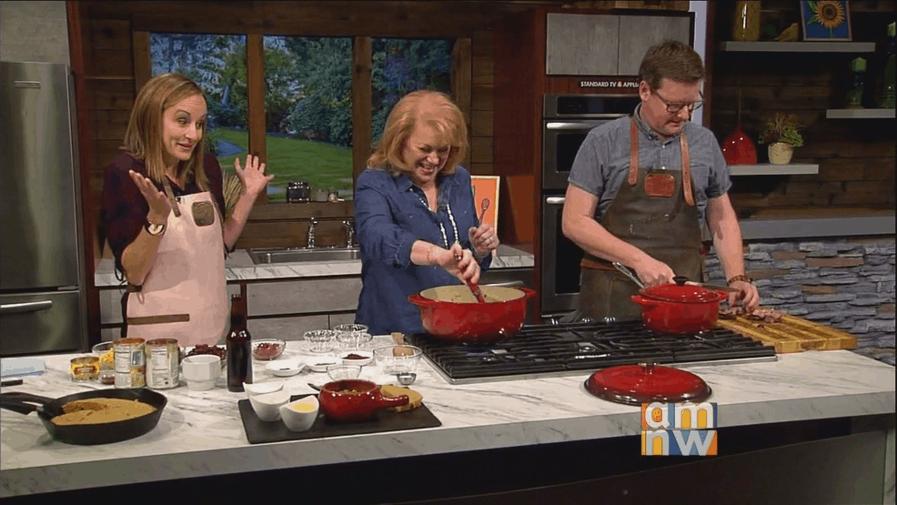 Helen Raptis from AM Northwest is cooking up some brisket chili with Mary and Sean from Vindulge.