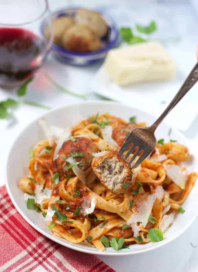 Pasta with Turkey Meatballs with Bacon Paste