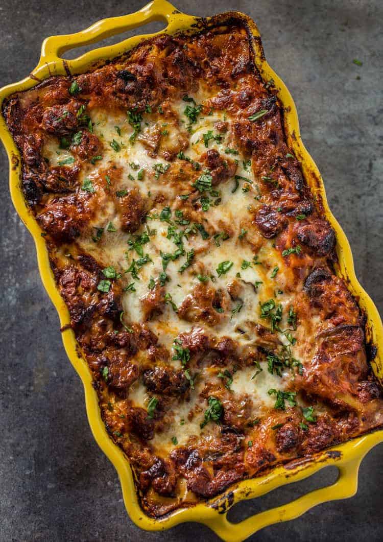 Smoked Sausage Lasagna in a large casserole dish