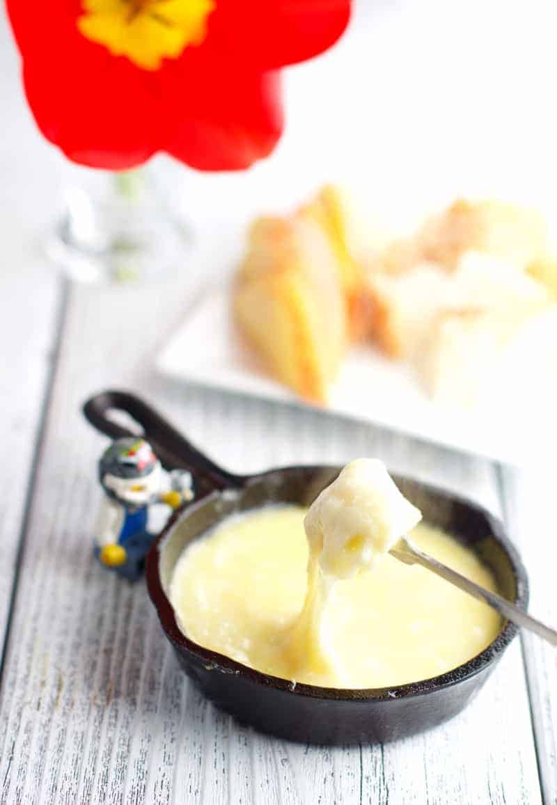 Cheese Fondue for one in a Tiny Cast Iron Pan