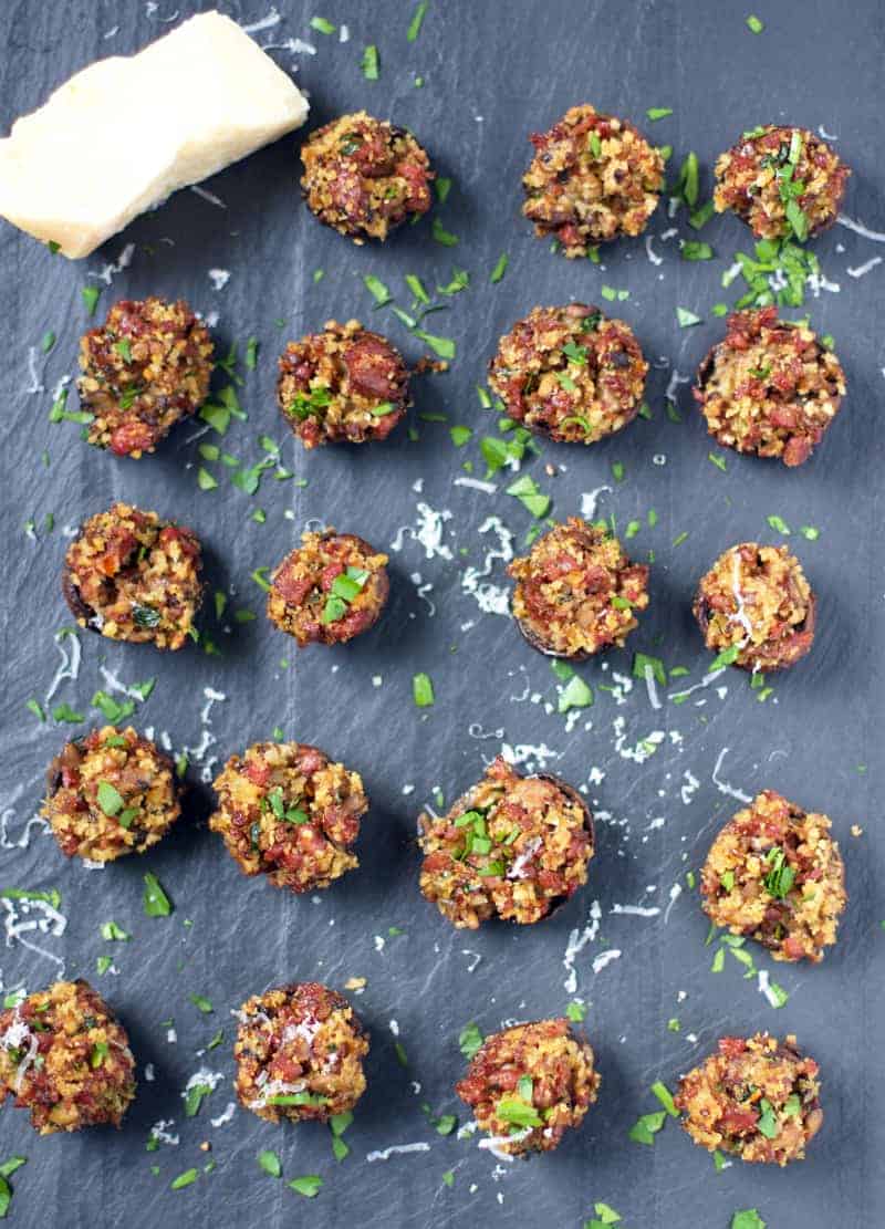 Smoked Sausage Stuffed Mushrooms cooked on the Grill