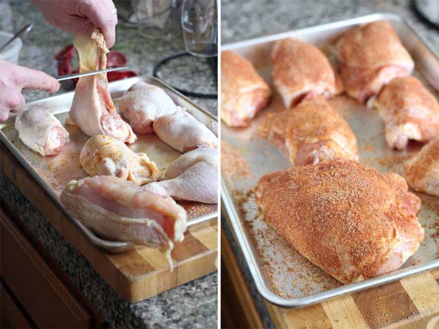 Trimming meat and applying a dry rub