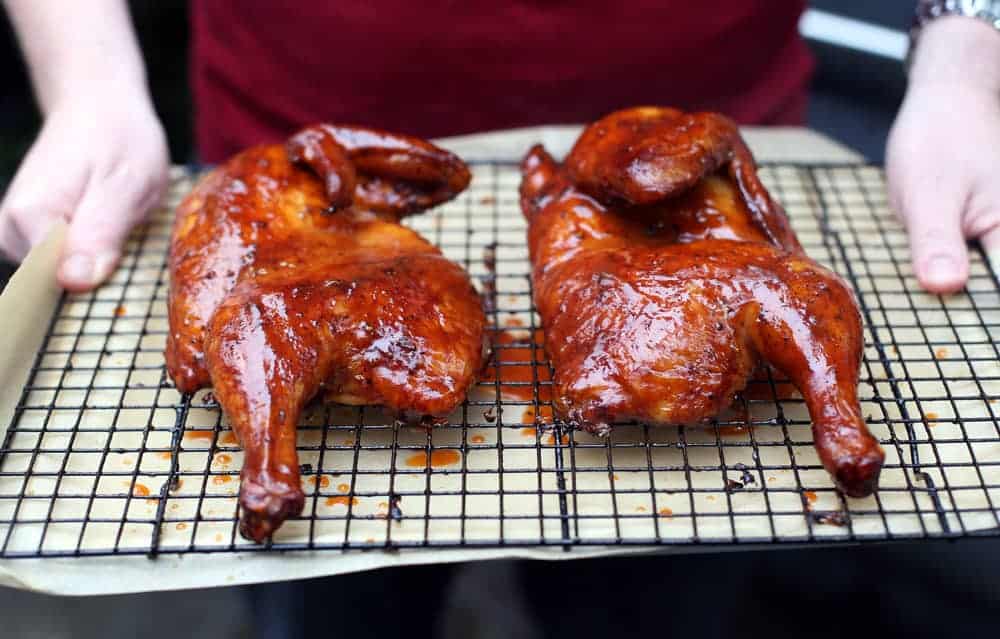 Dry Brined Smoked Chicken with a Carolina BBQ Sauce Glazed 