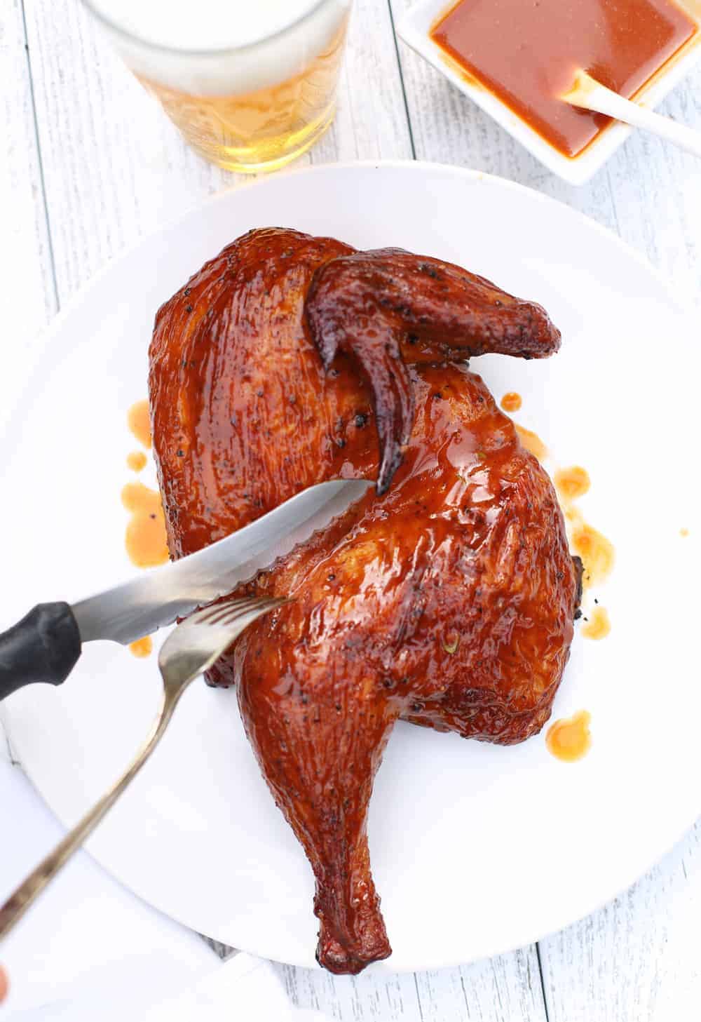 Dry Brined Carolina Style BBQ Chicken on a plate 