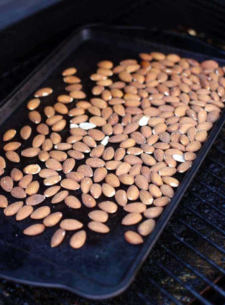 raw almonds on the smoker