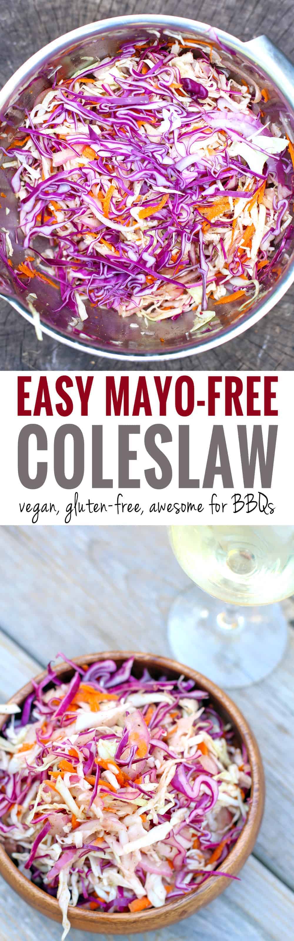 The Easiest Ever Mayo-Free Coleslaw. Vegan, gluten-free, and perfect for BBQs!