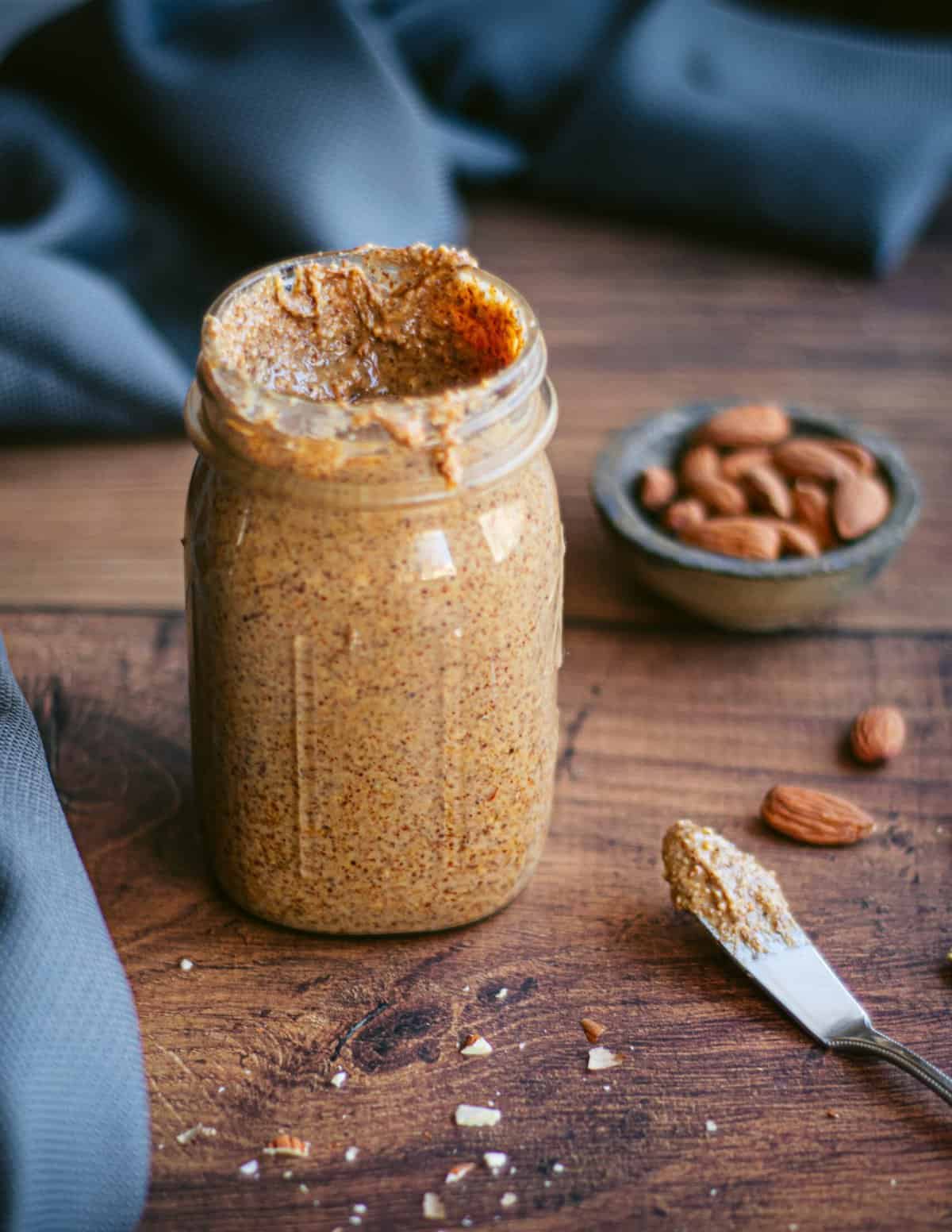 Homemade Almond butter in a jar