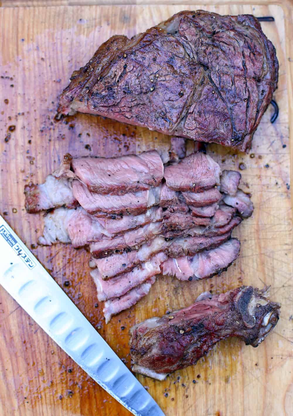 Reverse Sear Ribeye Steak sliced thin
