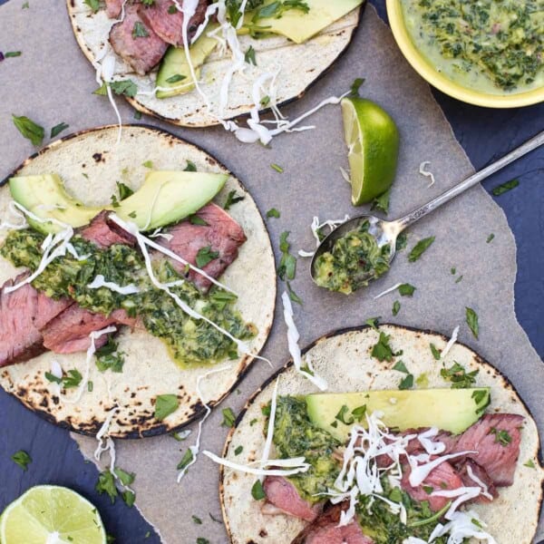 Grilled Ribeye Steak Tacos on a platter