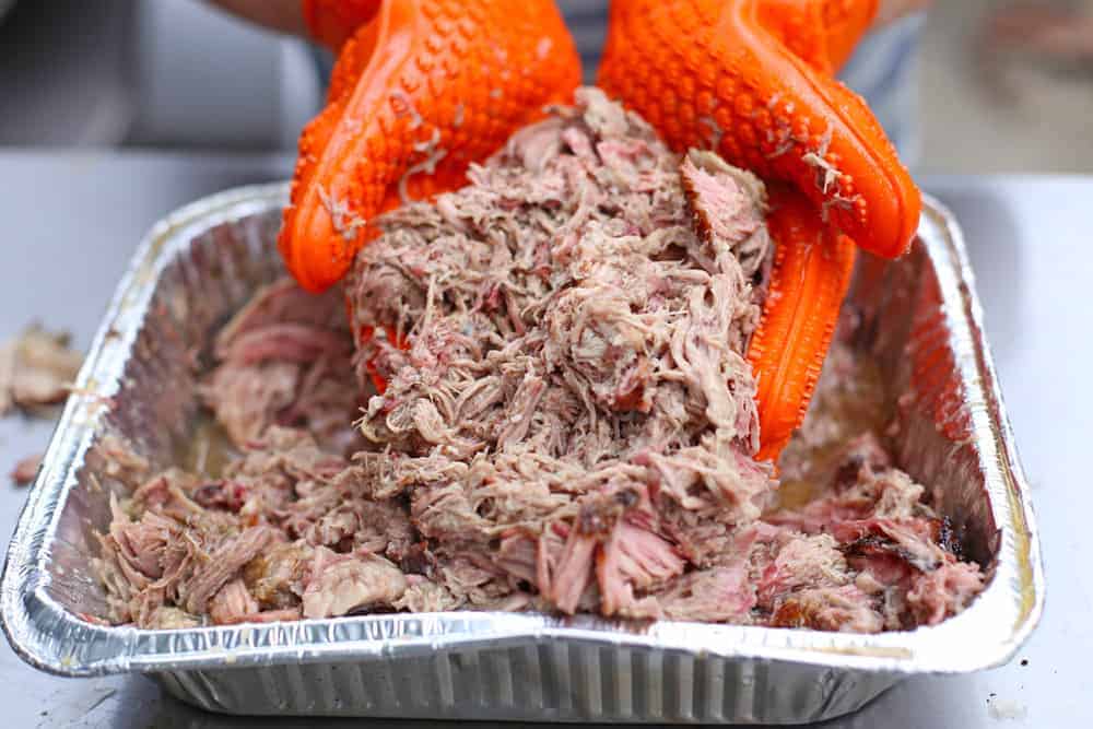 Shredding Pork Shoulder with Heat Resistant Gloves