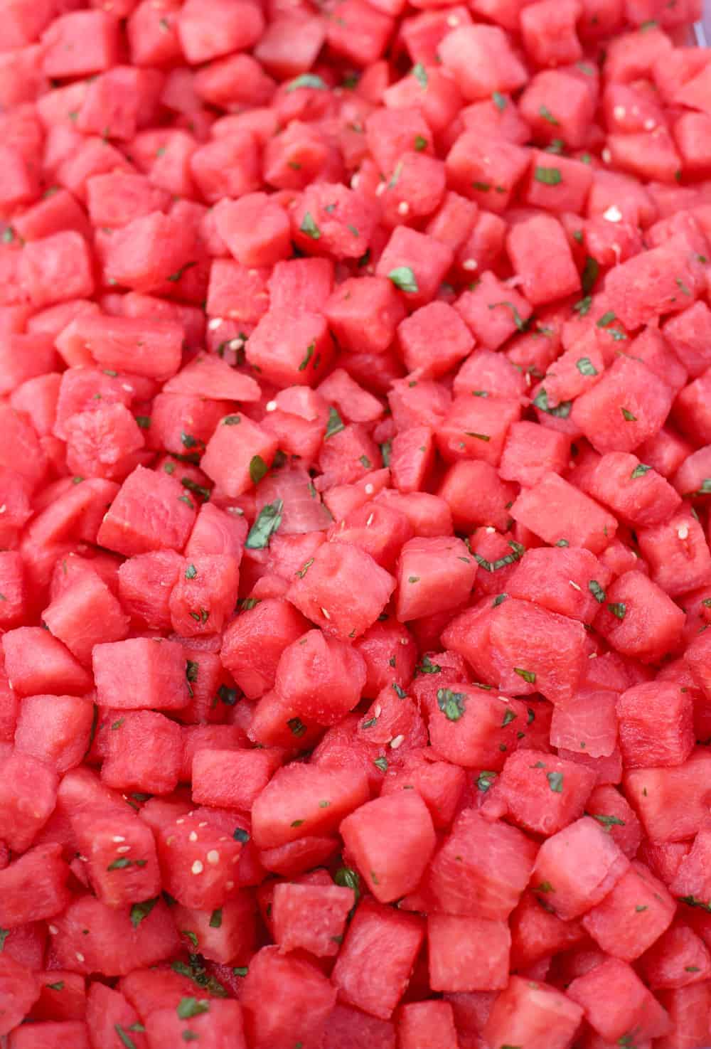 Cubed Watermelon for Watermelon Salad with Balsamic and White Balsamic Vinegar