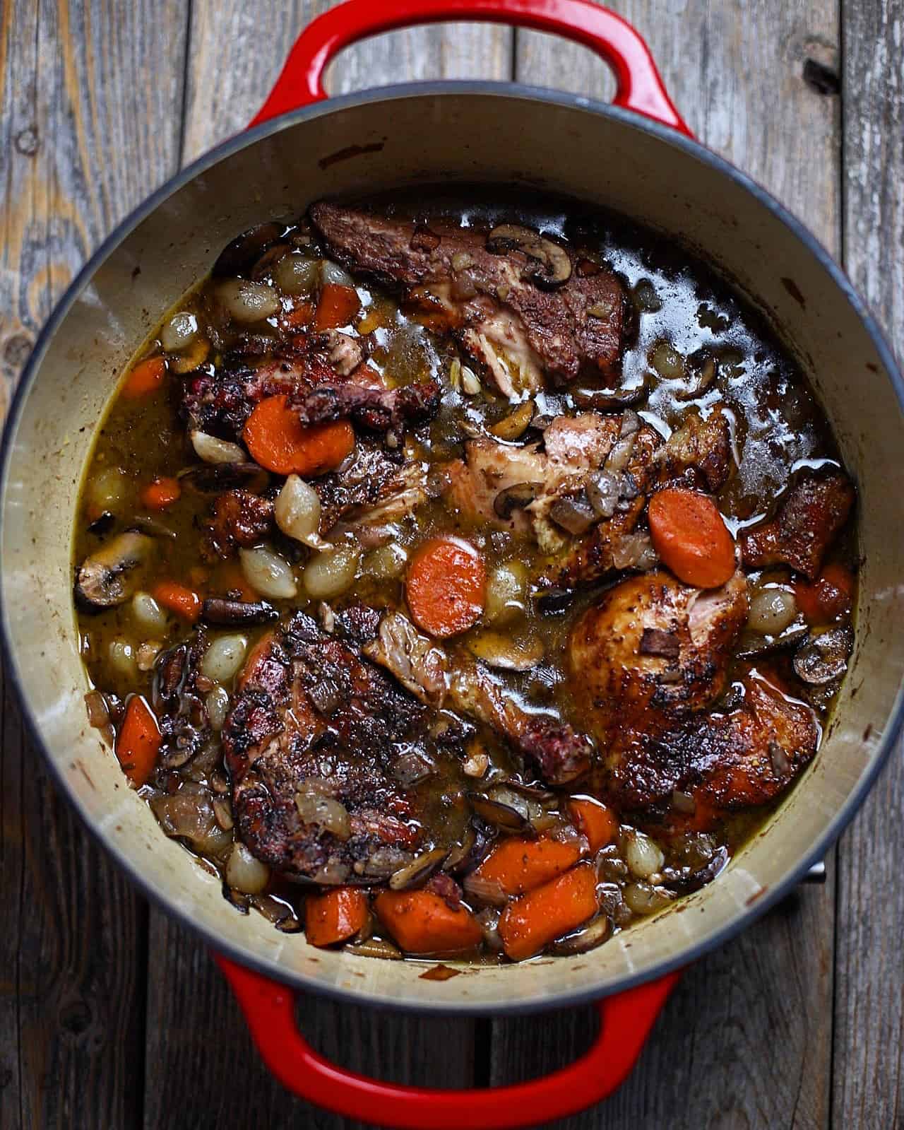 Smoked Coq au Vin, a great dish to pair with Grenache wine