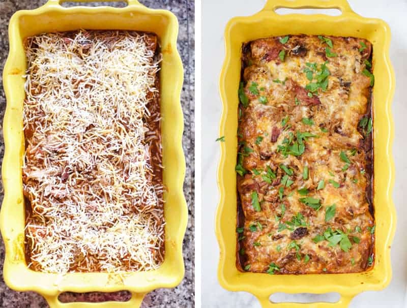 Smoked Pulled Pork Enchiladas before and after