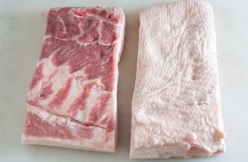 Raw Pork Belly slabs.