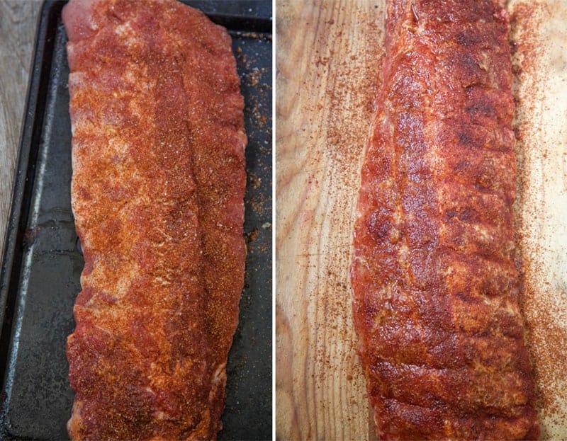 Dry rub on smoked ribs