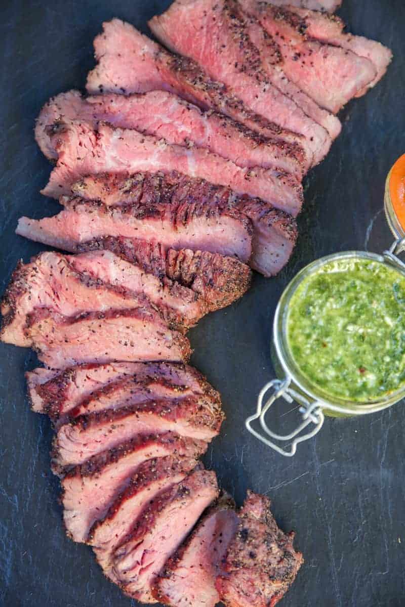 Slices of Tri Tip sliced against the grains.