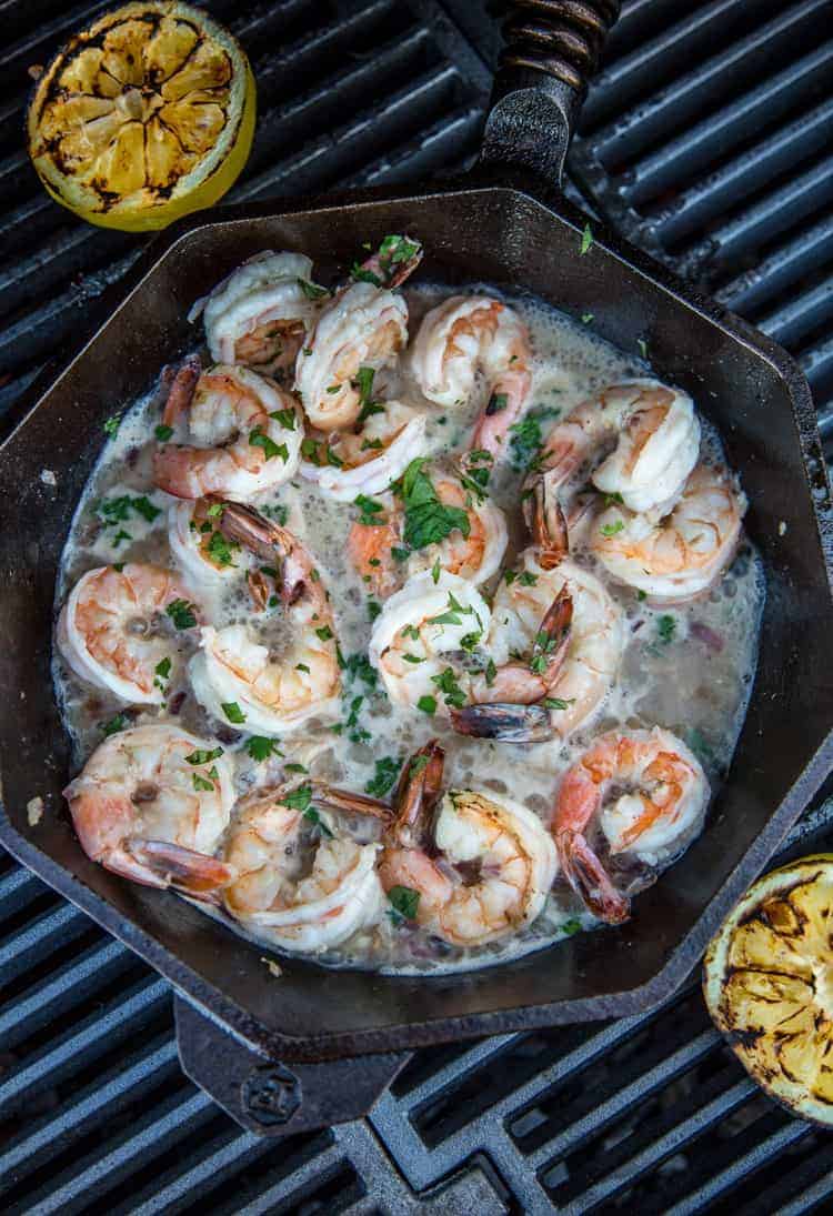 Make perfectly buttery grilled shrimp with this cast iron shrimp pan