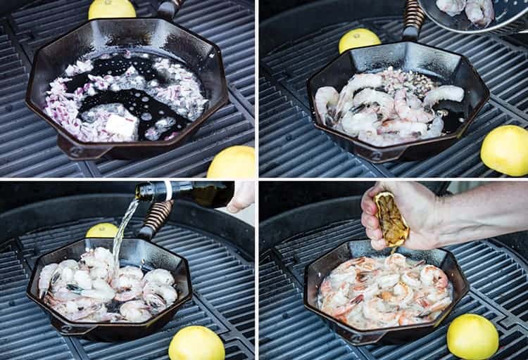Making garlic butter shrimp on the grill