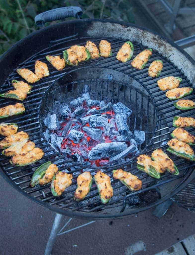 Buffalo Chicken Jalapeño Poppers cooked on the Grill