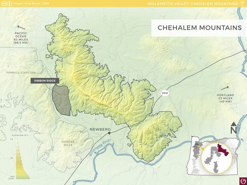 Chehalem Mountains AVA Wine Map via The Oregon Wine Board