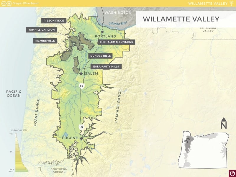 Willamette Valley AVA Map via The Oregon Wine Board