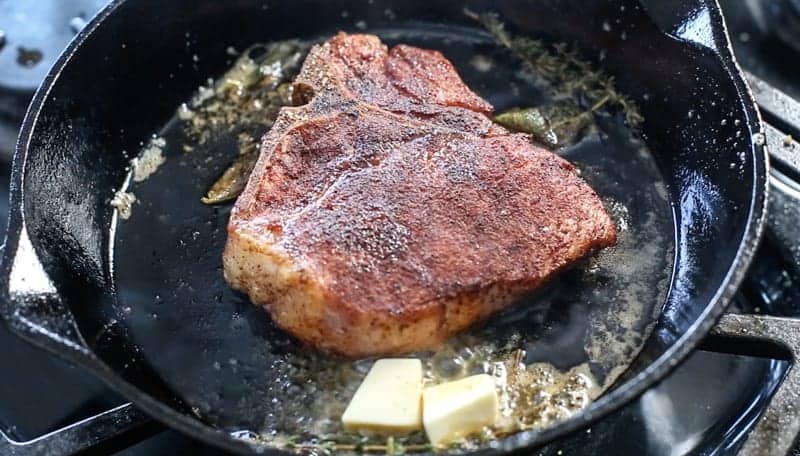 Pan Searing a Smoked Pork Chop