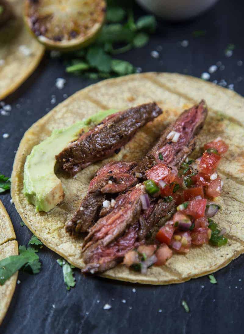 Carne Asada Steak Tacos close up