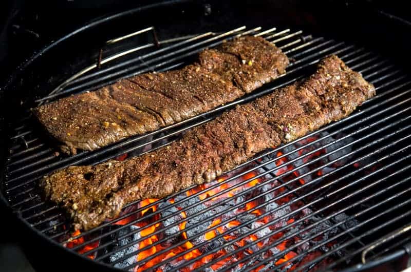 Grilling Skirt Steak on a Grill over direct heat.