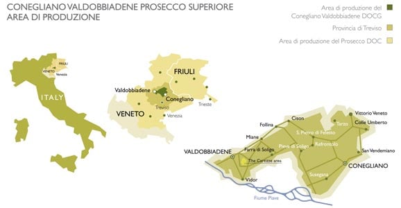 Map of Conegiliano Valdobbiadene Prosecco Superiore