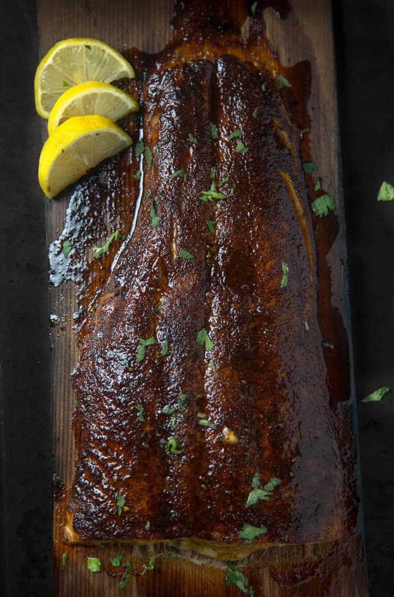 Maple Chipotle Cedar Plank Grilled Salmon