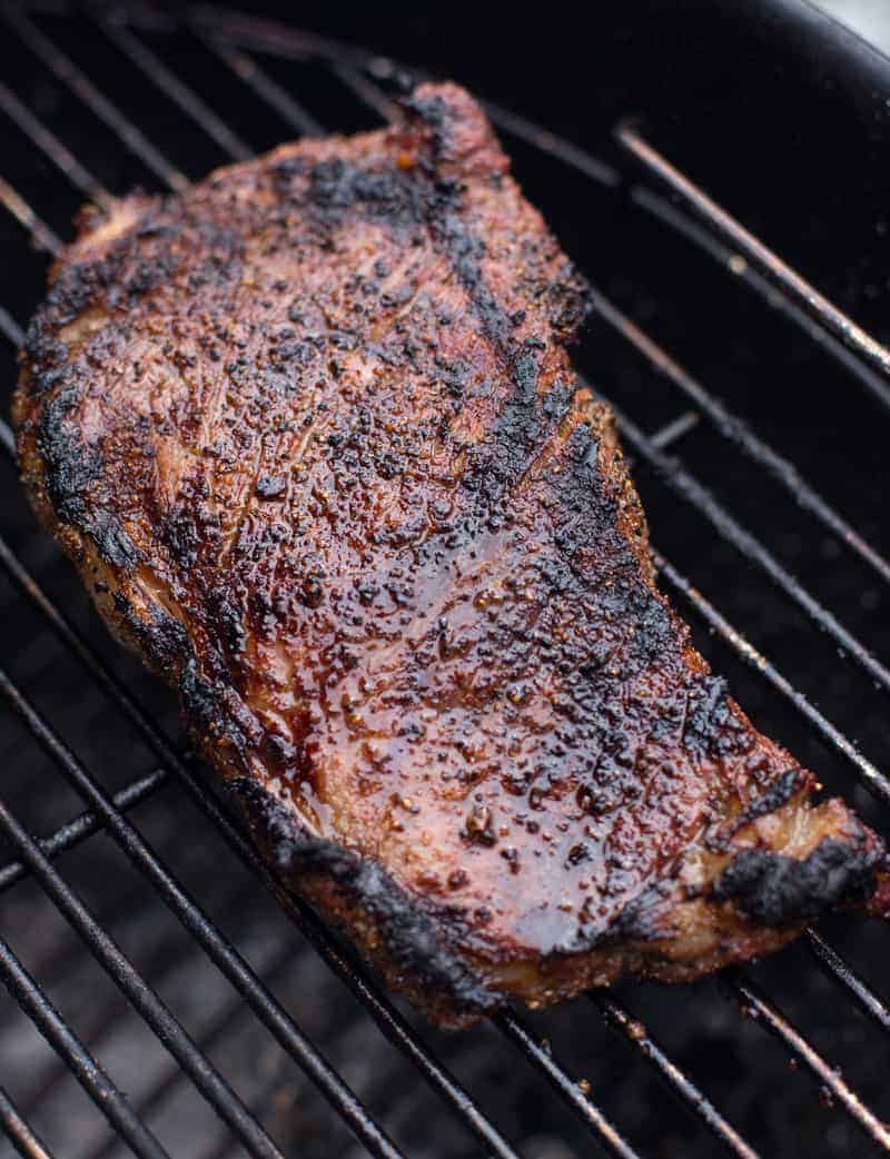 NY Strip over indirect side of grill.