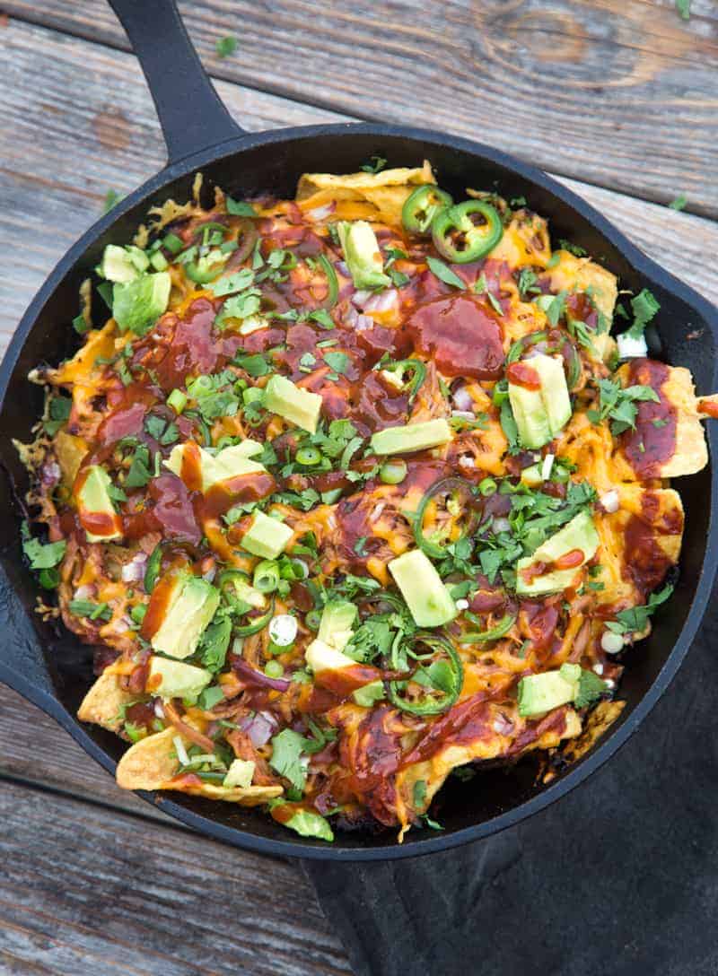 Smoked Pulled Pork Nachos in a Cast Iron Skillet