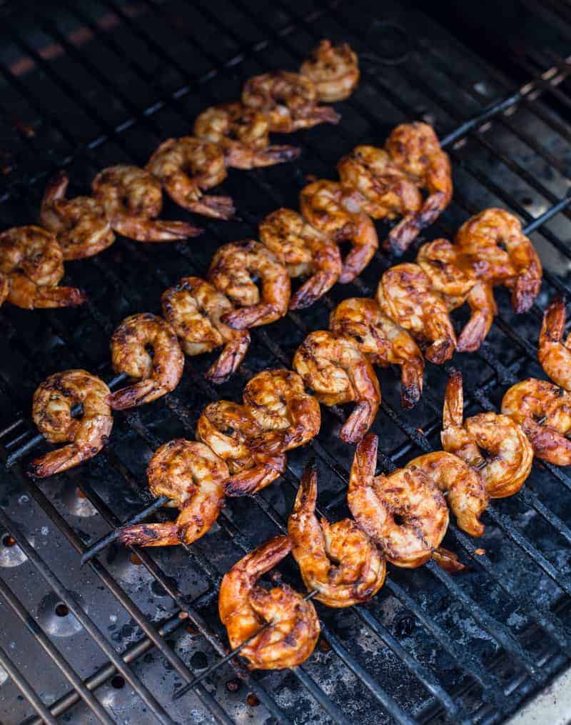 Chipotle Marinated Shrimp cooking on the Grill