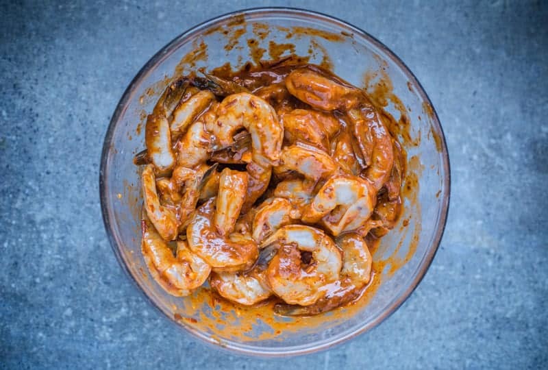 Shrimp marinating in a Chipotle Honey Sauce