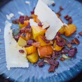 Grilled Beet Salad with Rosé Infused Cranberries and Smoked Bacon