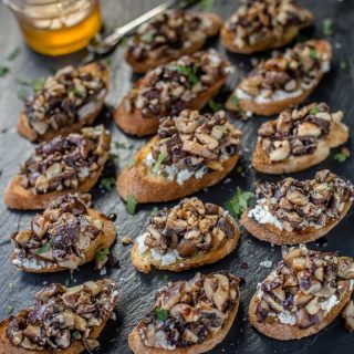 Grilled Mushroom Crostini with Smoked Honey and Aged Balsamic