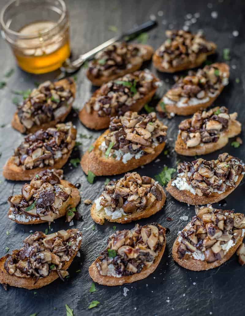 Grilled Mushroom Crostini with Smoked Honey and Aged Balsamic