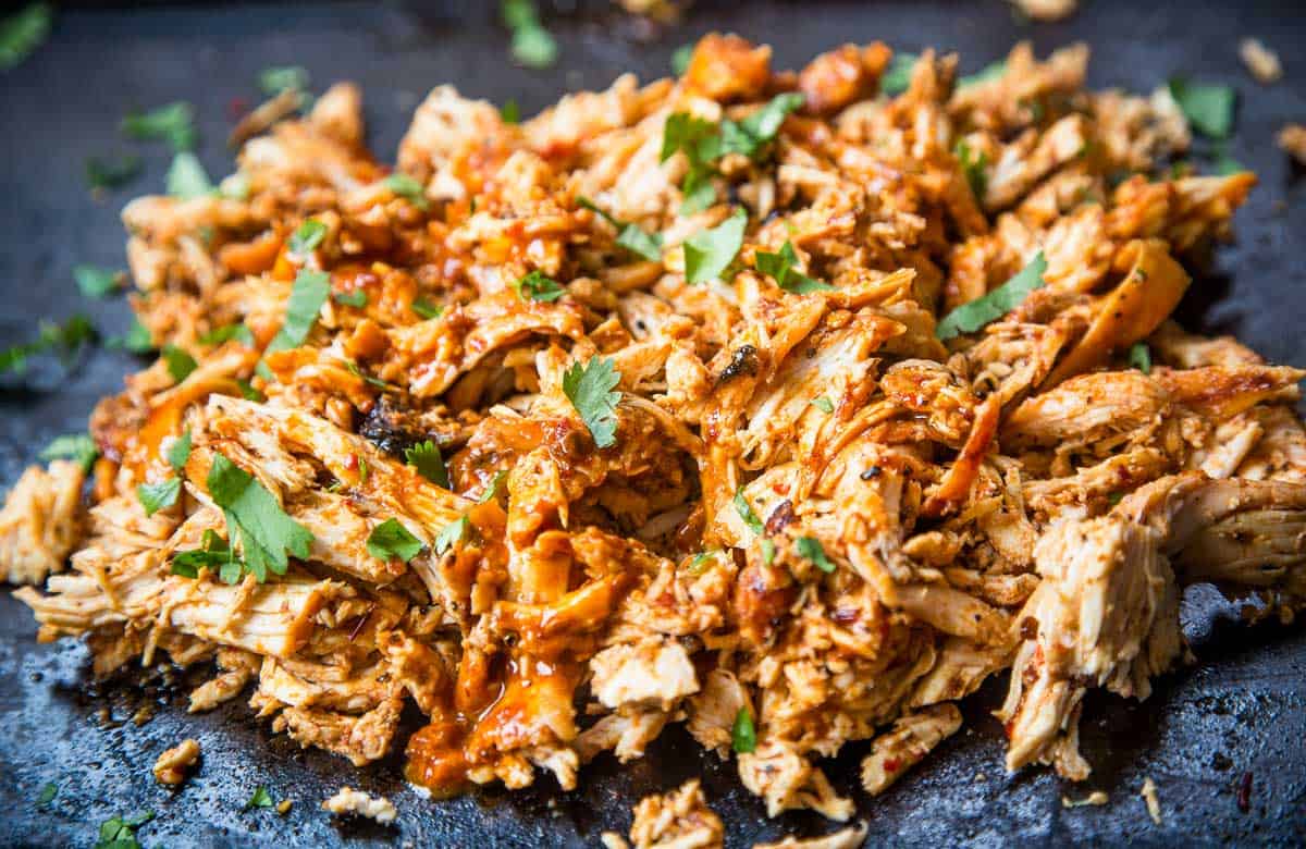 shredded chicken on a platter