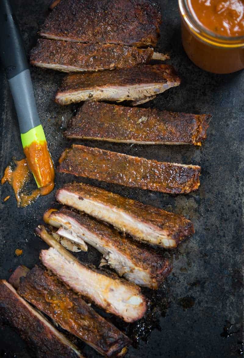 Sugar Free Smoked Pork Ribs on a platter