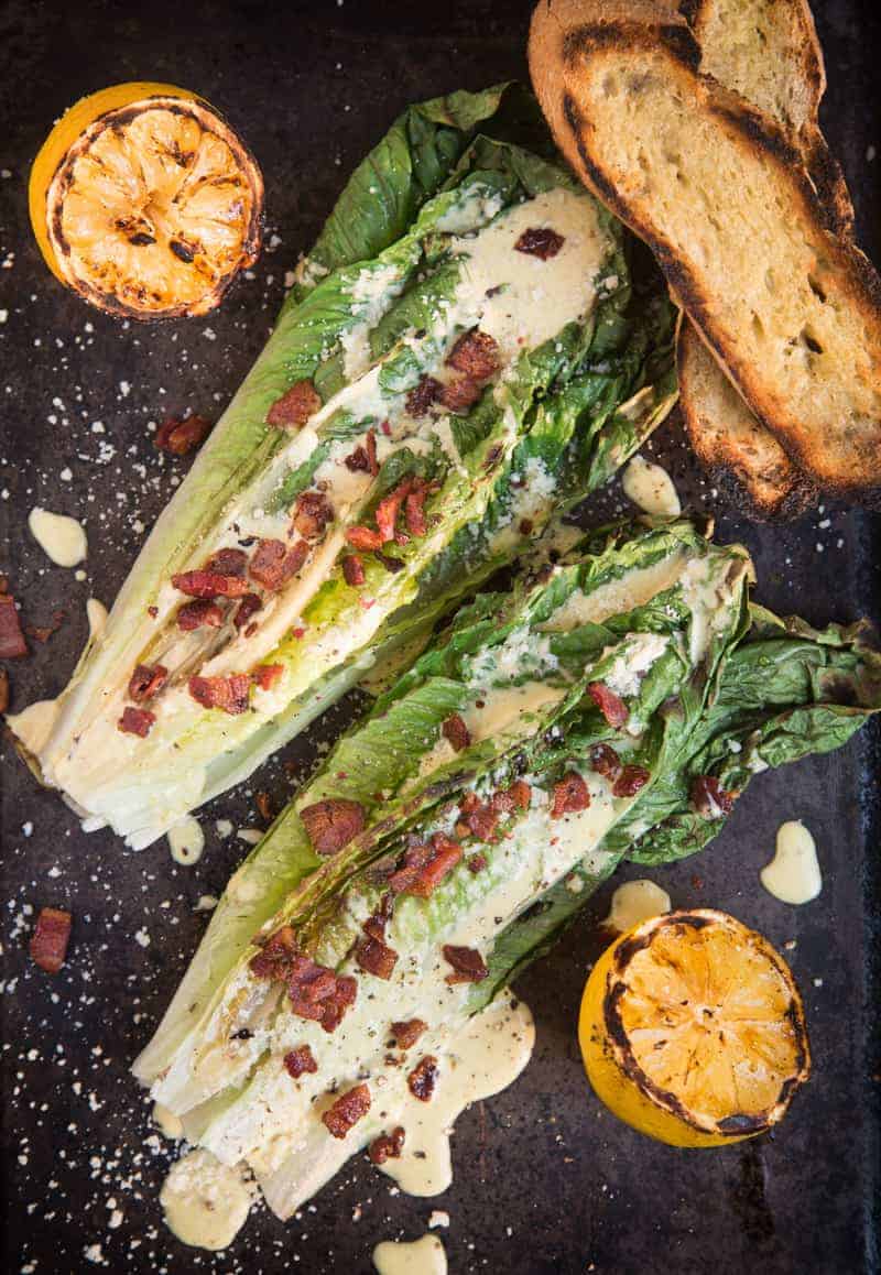 Grilled Caesar Salad with Crispy Bacon 