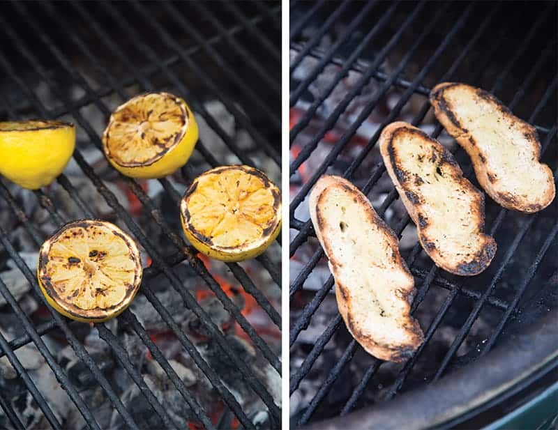 Grilling Lemons and Bread on the grill