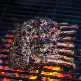 Smoked Lamb Chops cooking on a grill