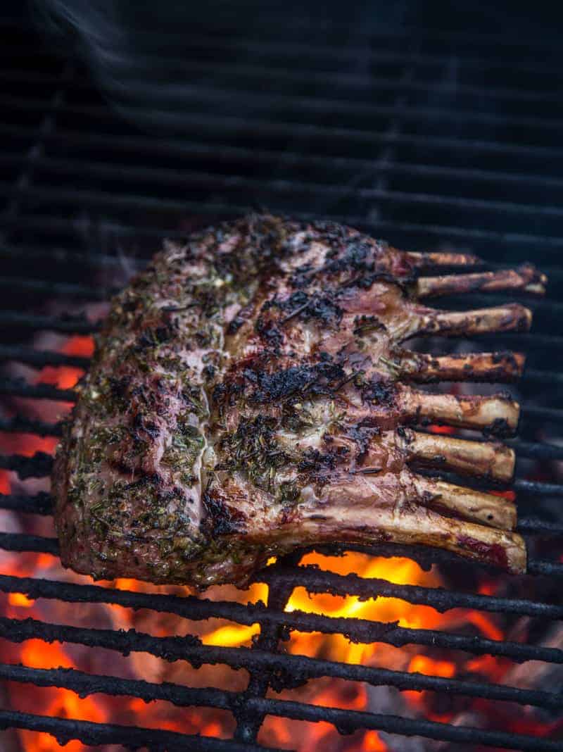 Smoked Lamb Chops cooking on a grill