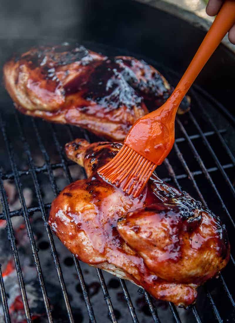Glazing grilled chicken with a Cranberry Chipotle Citrus Glaze